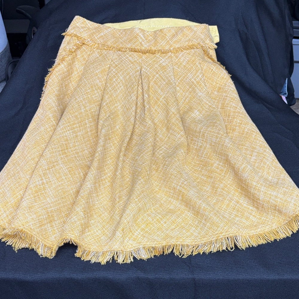 Maeve Mustard A-Line Skirt with Fringe Hem
